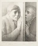 George Tooker, Untitled, Lithograph on Paper, 1970, "The Whisper"