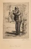 John Sloan, Untitled, Etching on Paper, 1905, "The Flute Player"