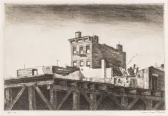 Armin Landeck, Untitled, Drypoint on Wove Paper, 1940, "Demolition No. 1"