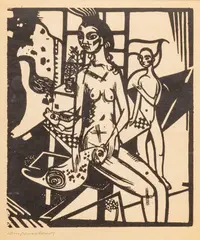 Untitled by Heinrich Campendonk, Woodcut on Japanese Paper 1918, "Interieur Mit Zwei Akten", offered Mar 2024