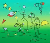 Peter Max, Untitled, Mixed Media on Paper 1985, "Umbrella Man"