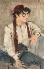 Richard Jerzy, Untitled, Watercolor on Paper, "Young Man with Glasses"
