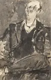 Richard Jerzy, Untitled, Gouache on Paper, "Portrait of a Seated Gentleman"