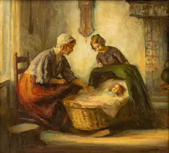 Untitled by Charles Waltensperger, Oil on Canvas Ca. 1920, "Interior Scene, Mother And Child", offered Mar 2024