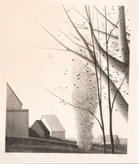 Untitled by Robert Kipniss, Lithograph on Wove Paper Ca. 1980, "Rooftops And Trees", offered Mar 2024