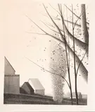 Robert Kipniss, Untitled, Lithograph on Wove Paper Ca. 1980, "Rooftops And Trees"