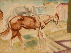 Untitled by William Sommer, Watercolor And Ink on Paper, "Horses", offered Mar 2024