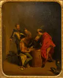 Robert Alexander Hillingford, Untitled, Oil on Metal Panel, Ca. 19th C., "Soldiers Rolling Dice"