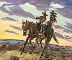 Carl Schmidt, Untitled, Oil on Board, "Tipsy Riders of the Purple Sage"