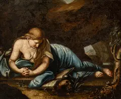 Pompeo Batoni, Untitled, Oil on Canvas on Board 18th/19th C., "Mary Magdelene in the Desert"