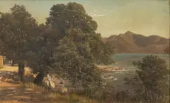 Michael Haubtmann, Untitled, Oil on Canvas Mounted to Board, Ca. Late 19th C., "Lakeside Picnic"