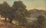 Michael Haubtmann, Untitled, Oil on Canvas Mounted to Board, Ca. Late 19th C., "Lakeside Picnic"