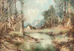 Willi Bauer, Untitled, Oil on Canvas "Mountain Lake"