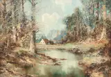 Willi Bauer, Untitled, Oil on Canvas "Mountain Lake"