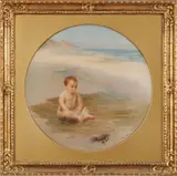 Walter Percy Day O.B.E., Untitled, Oil on Canvas, Early 20th C., "Child at Seashore"