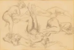 Chaim Gross, Untitled, Graphite Study on Paper 1950, "Five Nudes"
