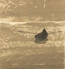 Untitled by Paul Shaub, Woodcut in Colors on Thin Paper Ca. 1962, "Rowing Alone", offered Mar 2024