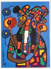 Norval Morrisseau, Untitled, Serigraph in Colors on Wove Paper 1977, "Self Portrait - Astral Projection"