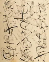 Untitled by Jack Faxon, Acrylic Paint , Black on Buff Paper "Faxon" Painted Many Ways, offered Mar 2024