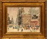 Guy Carleton Wiggins, Untitled, Oil on Canvas Panel, "Looking Down Fifth Avenue, from the Plaza, New York"