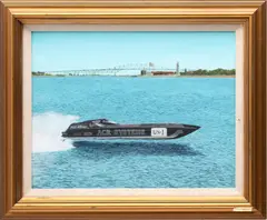 Jim Clary, Untitled, Oil on Canvasboard, US-1 Racing Boat
