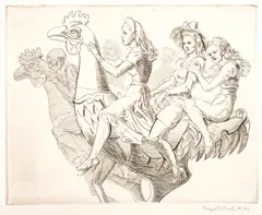 Untitled by Reginald Marsh, Engraving on Paper, 1941, "Three Girls on a Chicken", offered Feb 2024