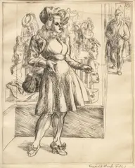 Untitled by Reginald Marsh, Engraving on Wove Paper, 1940, "Girl-Hat Window", offered Feb 2024