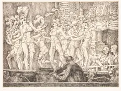 Untitled by Reginald Marsh, Etching on Paper Ca. 1930, Minksy's New Gotham Chorus, offered Feb 2024