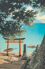 Untitled by Kawase Hasui, Woodblock Print, 1946-1957, "Chuzenji Temple at Utagahama Beach", offered Feb 2024