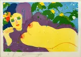 Walasse Ting, Untitled, Lithograph on Wove Paper, Ca. 1977, "Night (Nude with Chrysanthemum)"