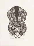 Jacques Hnizdovsky, Untitled, Woodcut on Paper, Ca. 1978, "Tiger Cat"