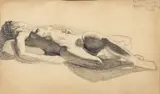 Raphael Soyer, Untitled, Charcoal on Paper, Dec. 1928, "Reclining Nude"
