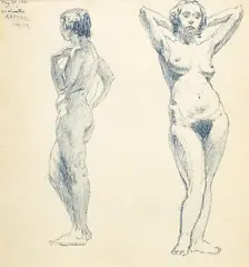 Raphael Soyer, Blue, Ink on Paper