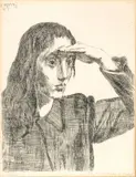 Raphael Soyer, Untitled, Etching on Paper, 1967, "Girl Shading Her Eyes"