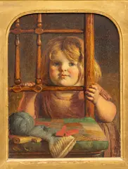 Untitled by John Dawson Watson, Oil on Wood Panel 1858, Granny's Pet, offered Feb 2024