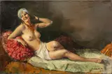 Untitled by Miklós Mihalovits, Oil on Canvas, Ca. 1935, "Reclining Semi Nude Female", offered Feb 2024