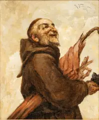 Untitled by Francesco Netti, Oil on Canvas, Ca. 1887, "Monk with Parasol And Pinch of Snuff", offered Feb 2024