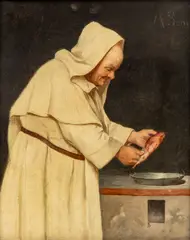 Untitled by Alessandro Sani, Oil on Canvas, "Monk Preparing Dinner", offered Feb 2024