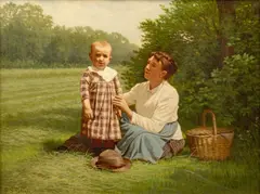 Samuel S. Carr, Untitled, Oil on Canvas, "Picnic with Mother And Child"