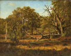 Untitled by Léon Richet, Oil on Cradled Mahogany Panel, "Wooded Landscape", offered Feb 2024