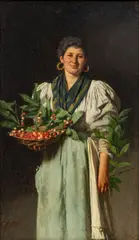 Giuseppe Costa, Untitled, Oil on Canvas, "Woman with a Basket of Cherries"