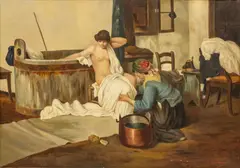 John Califano, Untitled, Oil on Canvas Mounted to Board, "La Toilette"