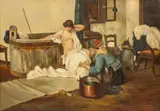 John Califano, Untitled, Oil on Canvas Mounted to Board, "La Toilette"