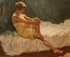 Mario Borgoni, Untitled, Oil on Canvas, Ca. 1920s, "Woman with Red Shoes"