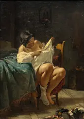 Untitled by Giovanni Ponticelli, Oil on Canvas Mounted to Board, 19th C., "Looking for Fleas", offered Feb 2024