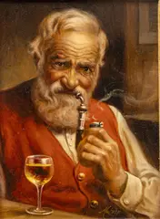 Untitled by Mulzer, Oil on Board, "Elder with a Pipe", offered Feb 2024