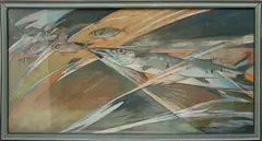 Stephen Haweis, Untitled, Pastel on Paper, 1920, "Barracuda Breaching a Wave"