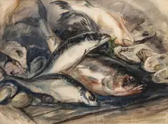Henry Keller, Untitled, Watercolor on Paper, Ca. 20th C., "Still Life of Fish"