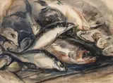 Henry Keller, Untitled, Watercolor on Paper, Ca. 20th C., "Still Life of Fish"
