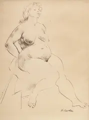 Stephen Csoka, Untitled, Ink Drawing on Paper "Seated Nude"